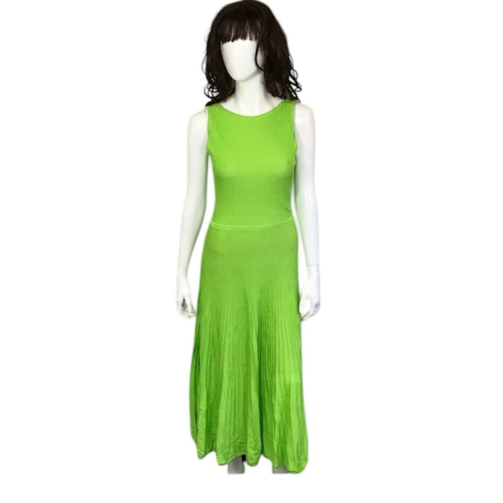 Galeria Tricot Green Yoda Malha Ribbed Open Back Midi Knit Dress Size XS